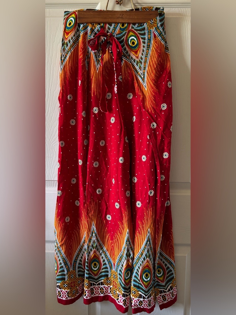 Peacock Abstract Flowy Y2K Wide Open Leg Tie Waist Boho Culotte Pants Sz Small - Picture 9 of 13